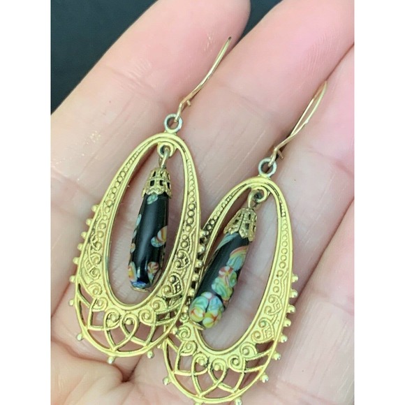 Vintage Millefiori Glass Drop Dangle Earrings - Picture 6 of 6